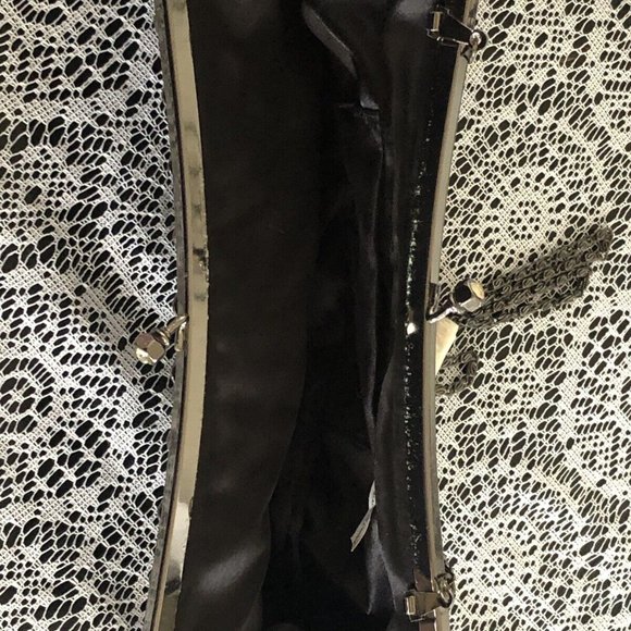 Vintage Black Satin Evening Bag Purse with Rhinestones - Picture 4 of 11